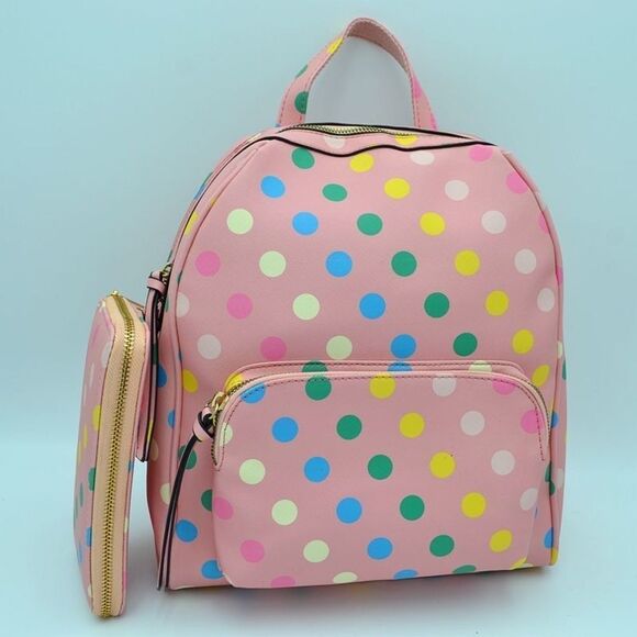 Multicolor Polka Dot Backpack with Wallet